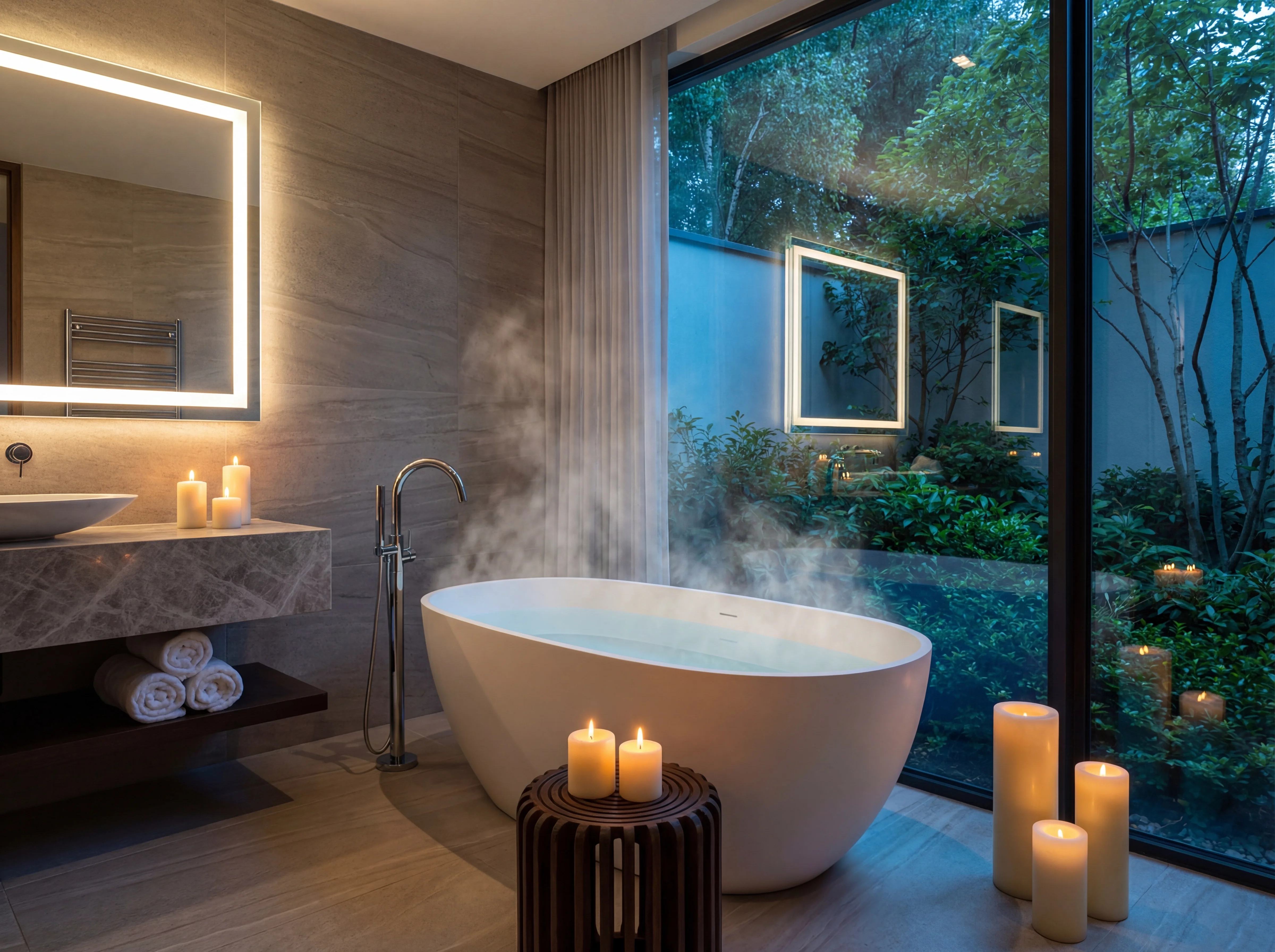 Bathtub with ambient candlelight